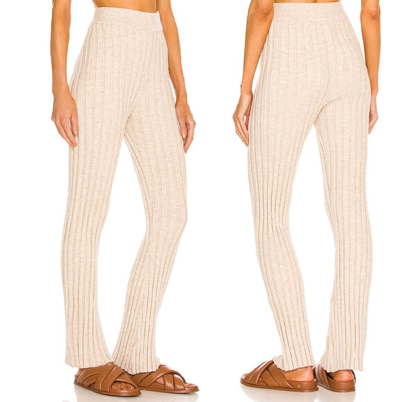 ANINE BING Val Wool Ribbed Knit Flared Pull On Pant in Cream Size M - Picture 4 of 12